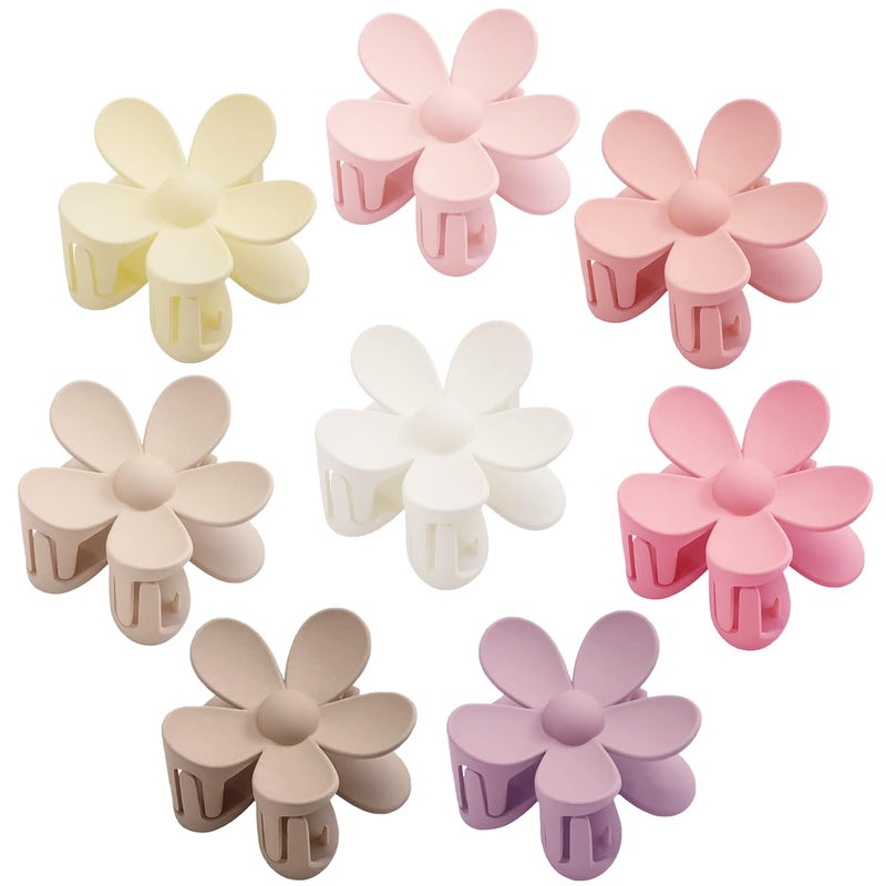 JANFUN Flower Hair Clips 8PCS, Large Claw Clips for Women Girls Thick Thin Hair, Strong Hold Nonslip Big Dasiy Jaw Clamps Matte Hair Accessories 8 Colors - Image 1